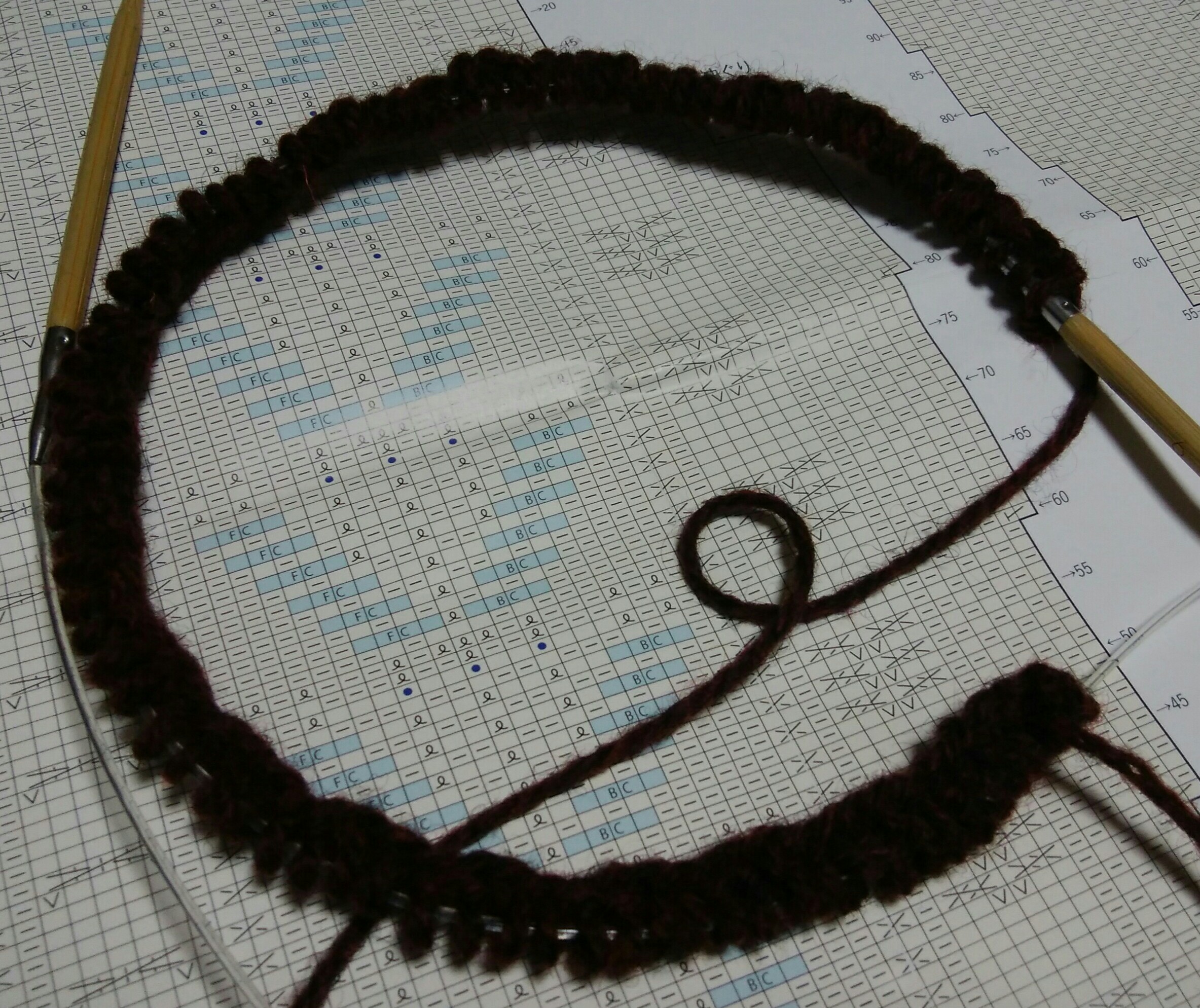 miknitsの茶色アランカーディガン、編み始めました